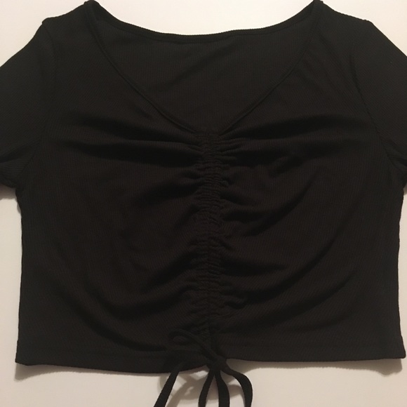 Drawstring Ruched Front Rib-knit Crop Top - Picture 3 of 3